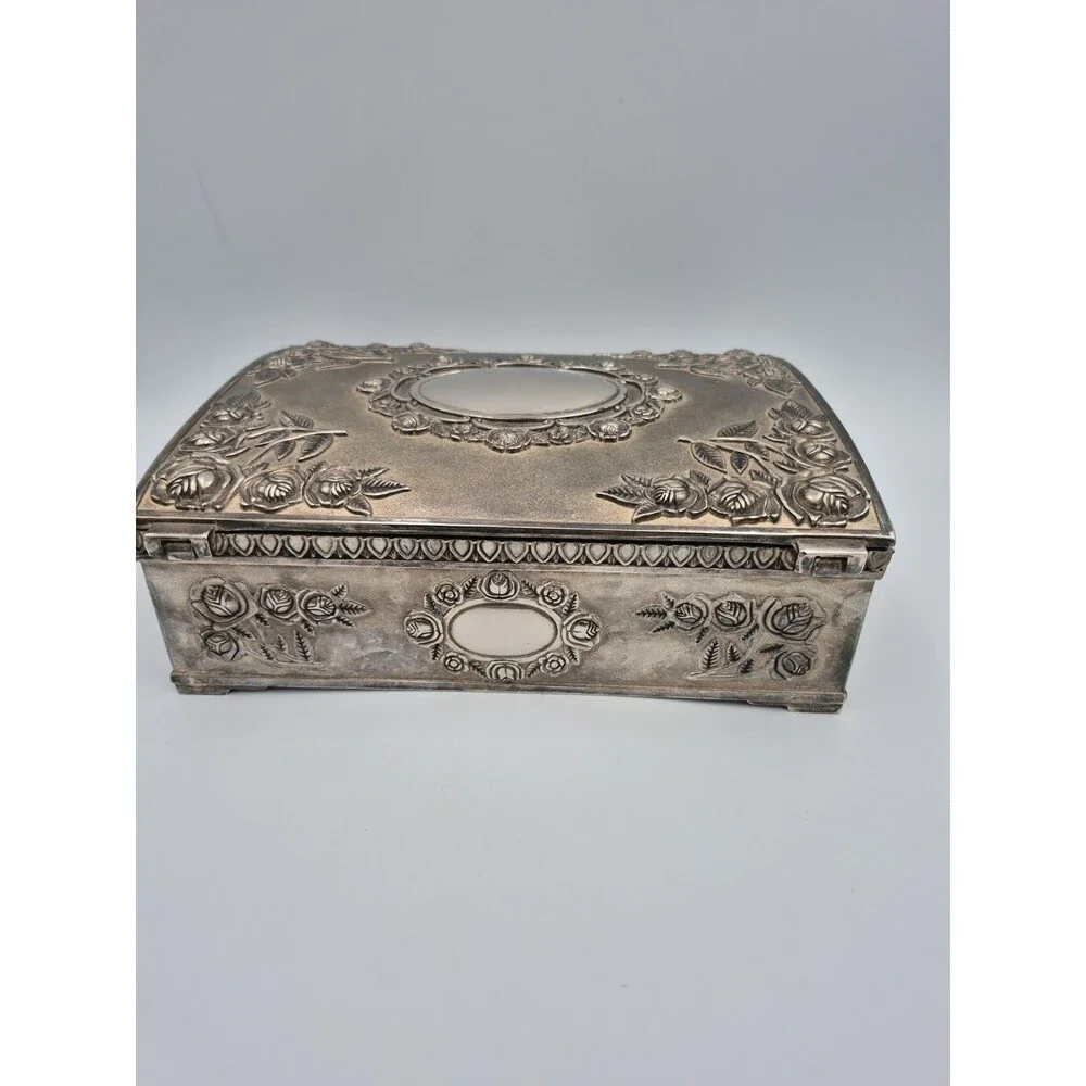 Vintage Godinger Silver Plated Large Jewelry Box Red Velvet Interior 1980s